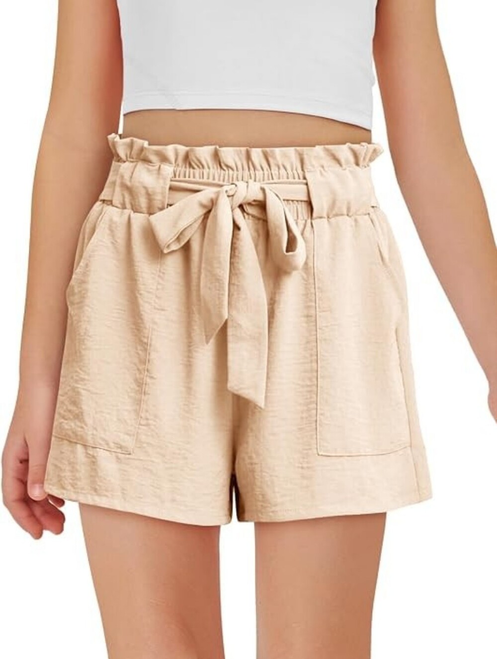 Beige Paperbag Tie-Waist Women's Shorts